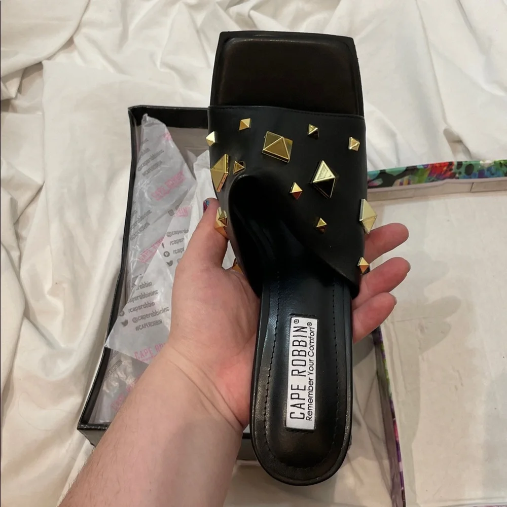 •CAPE ROBBIN• “Popo” Slip-On Square Open Toe High Heel Mules - Black // NIB - Picture 7 of 15